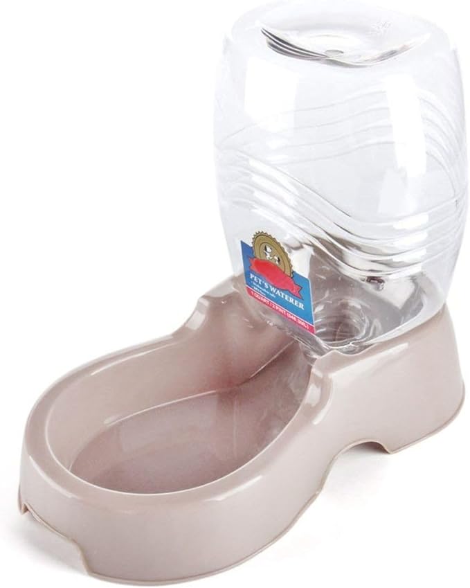 Flexzion Automatic Gravity Pet Waterer for Cat & Dog - Non-Skid & Easy-Clean Auto Replenish Water Dispenser Drinking Bowl (1/4 Gallon/ 900ml), Beige-PawvioPets