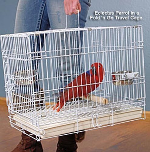 Durable Easy Portable Metal Travel or Veterinary Collapsable Parrot Bird Carrier Beaks Proof Cage with Stainless Steel Feeder Bowls Natural Wooden Perch Stand-PawvioPets