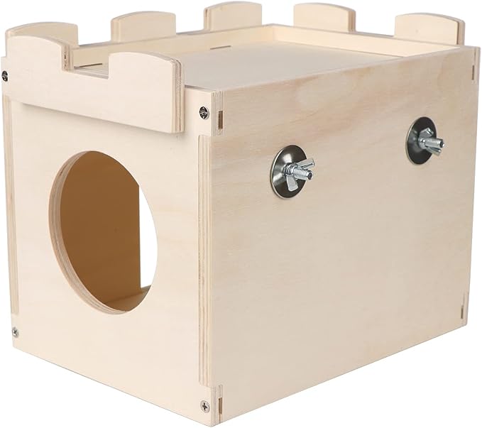 Castle Chinchilla House - Small Animal Hideout for Chinchilla Guinea Pig Hedgehog, or Rat - Ventilated Wooden Hamster Habitat with Multiple Doors - Made from Natural Wood-PawvioPets
