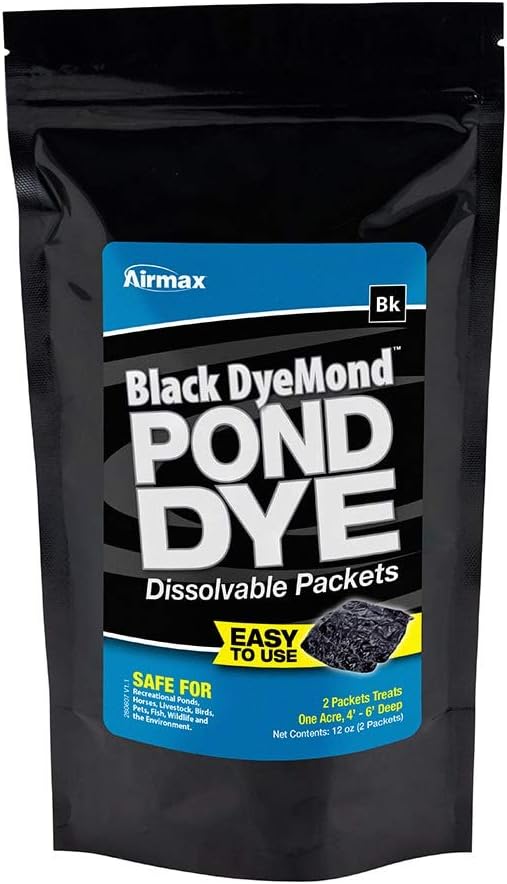 Airmax Pond Dye Packets Black DyeMond Colorant for Large Pond & Lake, Beneficial UV Blocking Color Concentrate, Maintain Clean & Clear Water, Fish, Bird & Animal Safe, 2 Soluble Packets-PawvioPets