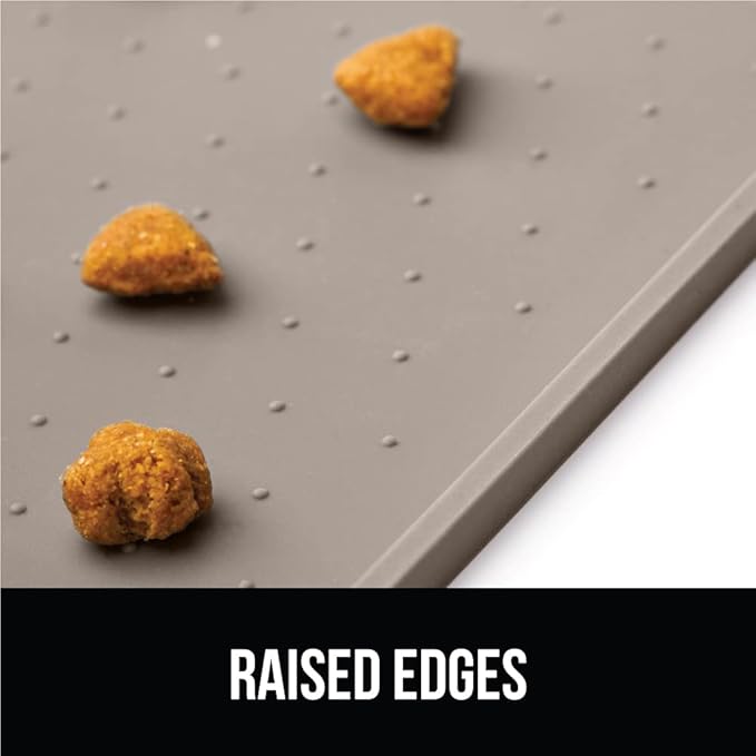 GORILLA GRIP 100% Waterproof Raised Edge BPA Free Silicone Pet Feeding Mat, Dog Cat Food Mats Contain Spills Protects Floors, Placemats for Cats and Dogs Water Bowl, Pets Accessories 28x18 Beige-PawvioPets