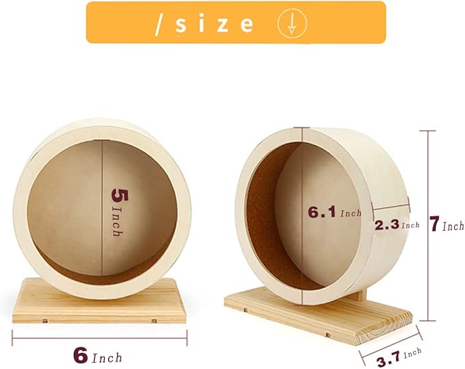 antiai Hamster Wooden Silent Wheel, Small Animal Exercise Wheel Accessories, Quiet Spinner Hamster Running Wheels Prevent Depression Toys for Hamsters, Gerbils, Mice and Other Small Pets (S)-PawvioPets