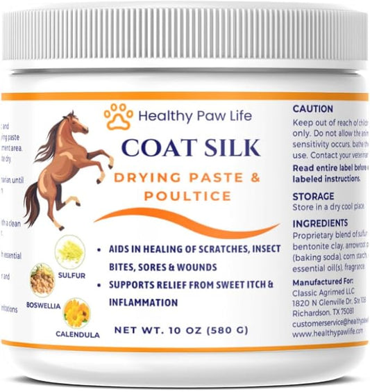 Coat Silk Drying Paste & Poultice for Horses – Natural Relief for Wounds, Scratches, Sores & Sweet Itch – Enriched with Sulfur, Boswellia & Calendula – 10 oz-PawvioPets