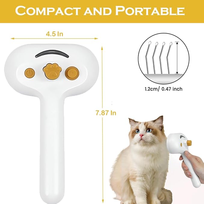 3-1 Cat Steam Brush for Shedding, Steamy Grooming Brush for Long & Short Hair Cats & Dogs, Self-Cleaning Pet Hair Removal Comb with Water Tank Dog-PawvioPets