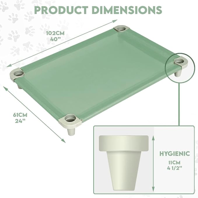 Acrimet Cooling Elevated Pet Dog Bed, Washable and Breathable Mesh Cot, Stainless Steel Frame, Indoor & Outdoor Use, fits Dogs up to 110 lbs (Size: 40” x 24”), Green, 1 Unit-PawvioPets