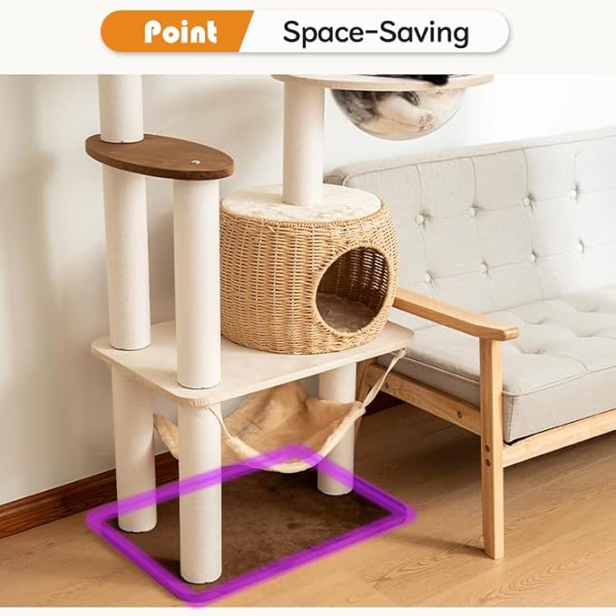 56.6in Large Wooden cat Tower for Large Multiple Cats,cat Tree with Observation Deck, Suitable for Summer and Winter 144CM (Particleboard)-PawvioPets