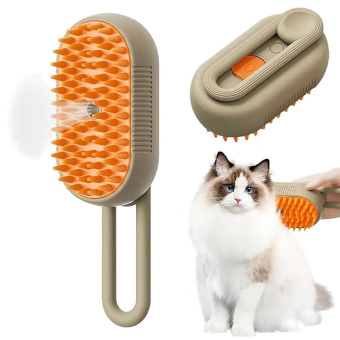 2024 Multifunctional Pet Brush for Detangling and Hair Removal - 3-in-1 Grooming Comb with Massage Function for Cats and Dogs (Khaki)-PawvioPets
