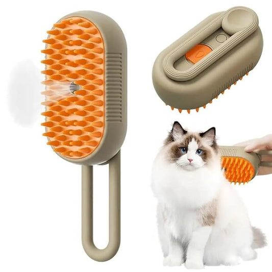 2024 Multifunctional Pet Brush for Detangling and Hair Removal - 3-in-1 Grooming Comb with Massage Function for Cats and Dogs (Khaki)-PawvioPets