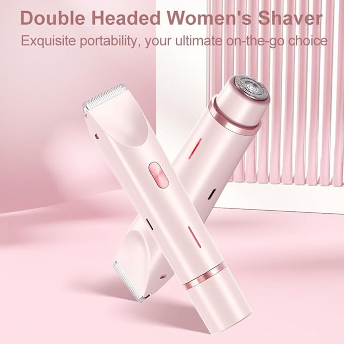 Bikini Trimmer for Women 2025 Upgrade Dual Head Shaver Women Ceramic Blades 2-in-1 Women's Body Shaver Electric Razor 90min Cordless Runtime Waterproof Travel Grooming Kit (Pink)-PawvioPets