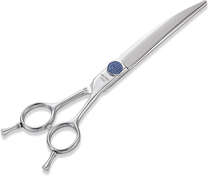 7'' Dog Grooming Scissors CNC 440C Blades Sharp and Durable Polished Curved Dog Shears with Blue Diamond Adustable Screws Easy to Use for Groomer and Home User-PawvioPets