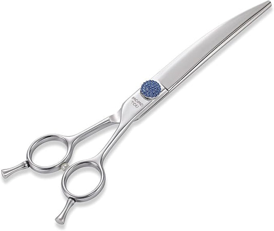 7'' Dog Grooming Scissors CNC 440C Blades Sharp and Durable Polished Curved Dog Shears with Blue Diamond Adustable Screws Easy to Use for Groomer and Home User-PawvioPets