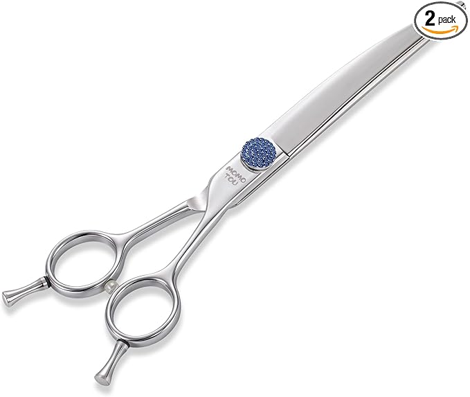 7.5'' Dog Grooming Scissors CNC 440C Blades Sharp and Durable Polished Curved Dog Shears with Blue Diamond Adustable Screws Easy to Use for Groomer and Home User-PawvioPets