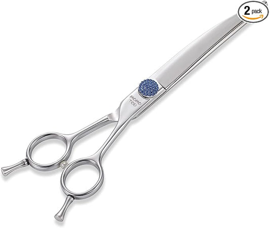 7.5'' Dog Grooming Scissors CNC 440C Blades Sharp and Durable Polished Curved Dog Shears with Blue Diamond Adustable Screws Easy to Use for Groomer and Home User-PawvioPets