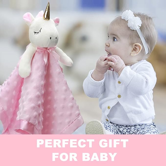 Pro Goleem Unicorn Loveys for Babies Soft Plush Pink Security Blanket for Girls Snuggle Toy Stuffed Animal Lovies for Babies Baby Girl Gifts for Newborn, Infant and Toddler, 16 Inch-PawvioPets