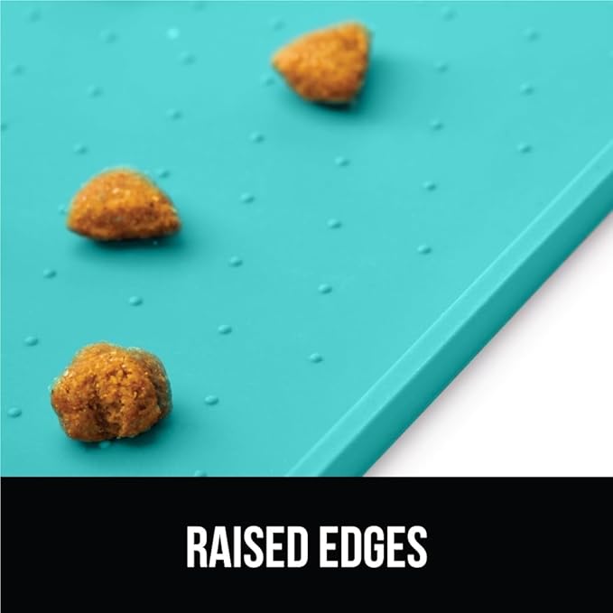 GORILLA GRIP 100% Waterproof Raised Edge BPA Free Silicone Pet Feeding Mat, Dog Cat Food Mats Contain Spills Protects Floors, Placemats for Cats and Dogs Water Bowl, Pets Accessories 23x15 Turquoise-PawvioPets