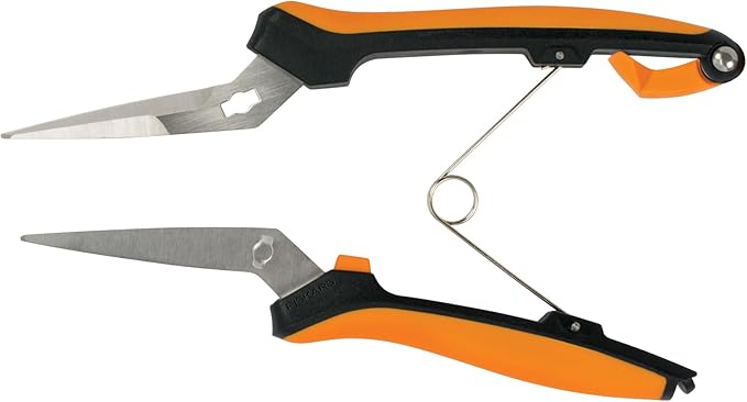Fiskars Curved Micro-Tip Pruning Snips - 6" Garden Shears with Sheath and SoftGrip Handle - Yard and Garden Tools - Orange/Black-PawvioPets