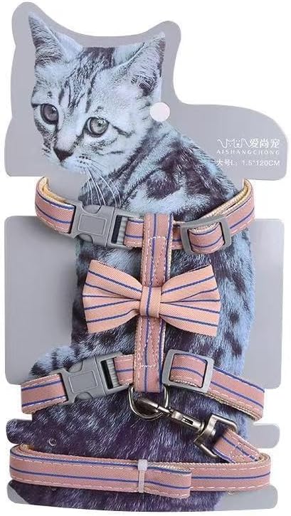 Butterfly Bow Tie Cat Harness and Leash Set - Adjustable, Escape-Proof, Breathable Kitten Vest with Cute Design for Small Cats & Indoor/Outdoor Safety-PawvioPets