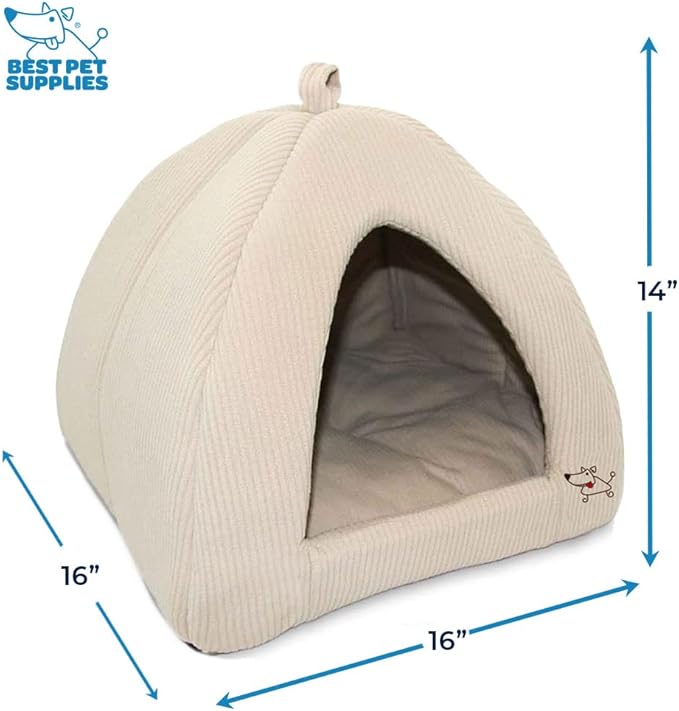 Best Pet Supplies Pet Tent-Soft Bed for Dog and Cat Beige Corduroy, 16" x 16" x H:14"-PawvioPets