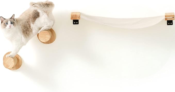 FUKUMARU Cat Wall Furniture, 2 PCS Climbing Shelves Set, Solid Rubber Wood Cat Shelf, Cats Perches for Wall Sleeping, Playing, Jumping and Lounging, 16 inch Drywall Installation-PawvioPets