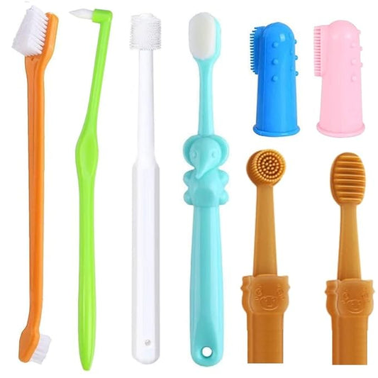 8 Pack Small Dog & Cat Toothbrush Kit, 360º Pet Toothbrush/Mini Head/Dual Head / 10000 Ultra-Soft Bristles Tooth Brush/Finger Toothbrushs for Cat Kitten Doggie Dental Care, Oral Hygiene-PawvioPets