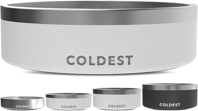 Coldest Dog Bowl - Anti Rust Metal, Non Slip, 3 Layers Insulated Stainless Steel Dog Bowls - Spill Proof & Heavy Duty - Water Bowl for Dogs, Cats & Pets, Dish Washer Safe (42 oz, Epic White)-PawvioPets
