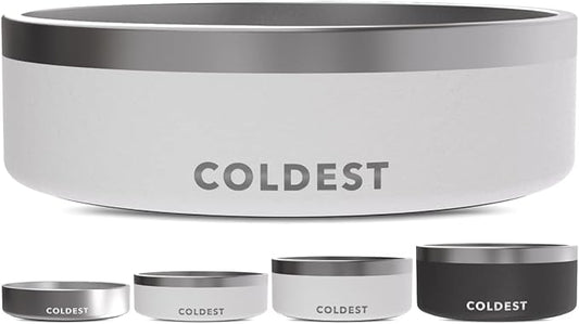 Coldest Dog Bowl - Anti Rust Metal, Non Slip, 3 Layers Insulated Stainless Steel Dog Bowls - Spill Proof & Heavy Duty - Water Bowl for Dogs, Cats & Pets, Dish Washer Safe (42 oz, Epic White)-PawvioPets