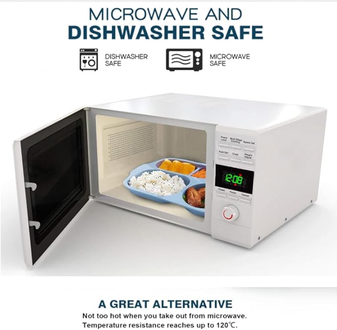 12 Inch Divided Plates4 PCS - Reusable Unbreakable Wheat Straw Plates, Dinnerware Lunch Tray Plates Tableware for Kitchen, Picky Eaters, Campers and Portion Control (Blush)-PawvioPets