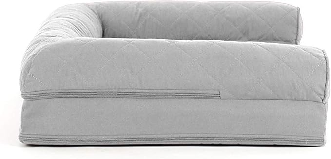 Furhaven Cooling Gel Dog Bed for Medium/Small Dogs w/ Removable Bolsters & Washable Cover, For Dogs Up to 35 lbs - Quilted Sofa - Silver Gray, Medium-PawvioPets