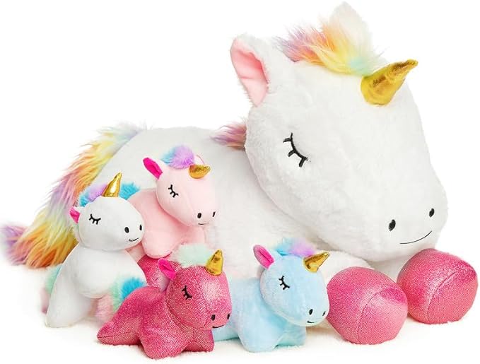 5 Pieces Unicorn Toys Stuffed Animals for Girls, 1 Mommy Unicorn with 4 Babies, Soft Plush Unicorn Toys Gifts for Girls 3 4 5 6 7 8 9 Years, Kids, Children, Christmas, Birthday, Valentine's-PawvioPets