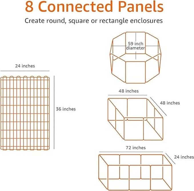 Amazon Basics Foldable Octagonal Metal Exercise Dog Playpen - Indoor/Outdoor, Single Door, Extra Large (8 Panels, 24 x 48), Easy to assemble and store customize, 48" - X-Large, Black-PawvioPets