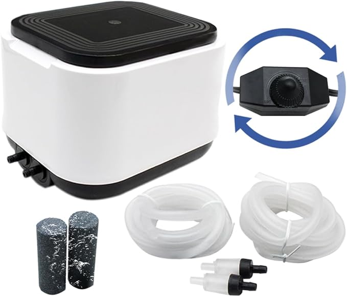 Aquarium Air Pump Quietest for Fish Tank 20-300Gallon/20-600Gallon,2 Air Outlets Ultra Silent Powerful Adjustable Aerator Pump for Livewell 190GPH/260GPH 5W/10W,Air Stones, Tubing, Check Valve-PawvioPets