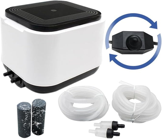 Aquarium Air Pump Quietest for Fish Tank 20-300Gallon/20-600Gallon,2 Air Outlets Ultra Silent Powerful Adjustable Aerator Pump for Livewell 190GPH/260GPH 5W/10W,Air Stones, Tubing, Check Valve-PawvioPets