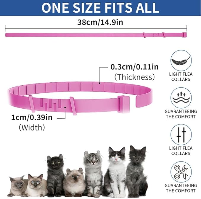 4 Pack Flea Collar for Cats, 32 Months Flea and Tick Prevention for Cats, Waterproof Cat Flea Collar, Natural Cat Flea and Tick Treatment, Adjustable Flea and Tick Collar for Cats Kittens(Pink&Purple)-PawvioPets