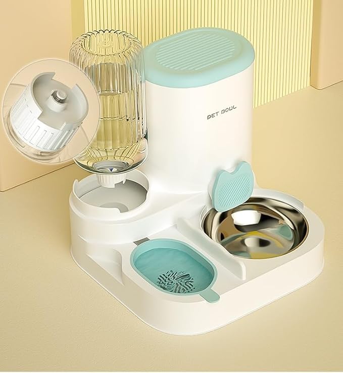 Automatic Cat Feeder & Water Dispenser - Dual Container for Dry/Wet Food, Two-in-One Upgraded Gravity Feeder and Water Dispenser Combo Set for Cats and Dogs.(Yellow)-PawvioPets