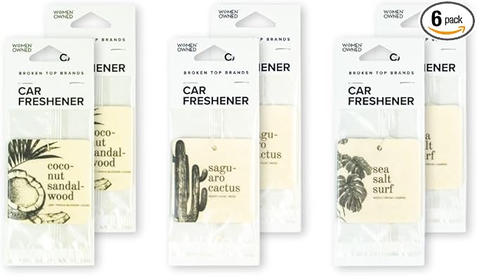 Broken Top Botanical Car Air Freshener Variety Pack, 6 Pack (2 Coconut Sandalwood, 2 Saguaro Cactus, 2 Sea Salt Surf)-PawvioPets