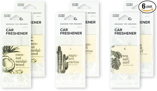Broken Top Botanical Car Air Freshener Variety Pack, 6 Pack (2 Coconut Sandalwood, 2 Saguaro Cactus, 2 Sea Salt Surf)-PawvioPets