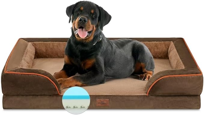 Comfort Expression Memory Foam Dog Beds, Washable Dog Bed Jumbo Breed, Orthopedic Dog Bed Waterproof Pet Sofa Couch with Bolster & Removable Cover(Jumbo,Khaki Brown)-PawvioPets