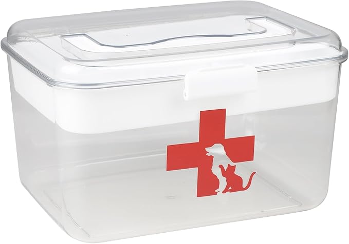 2 Layers Dog First Aid Kit box,Large First Aid Kit Bin,Medic Box for Dog Cat,Empty First Aid Box,Medicine Organizer with Built in Handle,Family or Dog Travel Camping Emergency Tool Set-PawvioPets