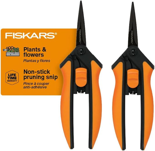 Fiskars 6" Pruning Scissors (2-Pack) for Flowers, Buds, Weeds and Small Plants, Garden Snips with Resin Resistant Nonstick Stainless Steel Blades, Gardening Trimmers with Comfortable Handle-PawvioPets