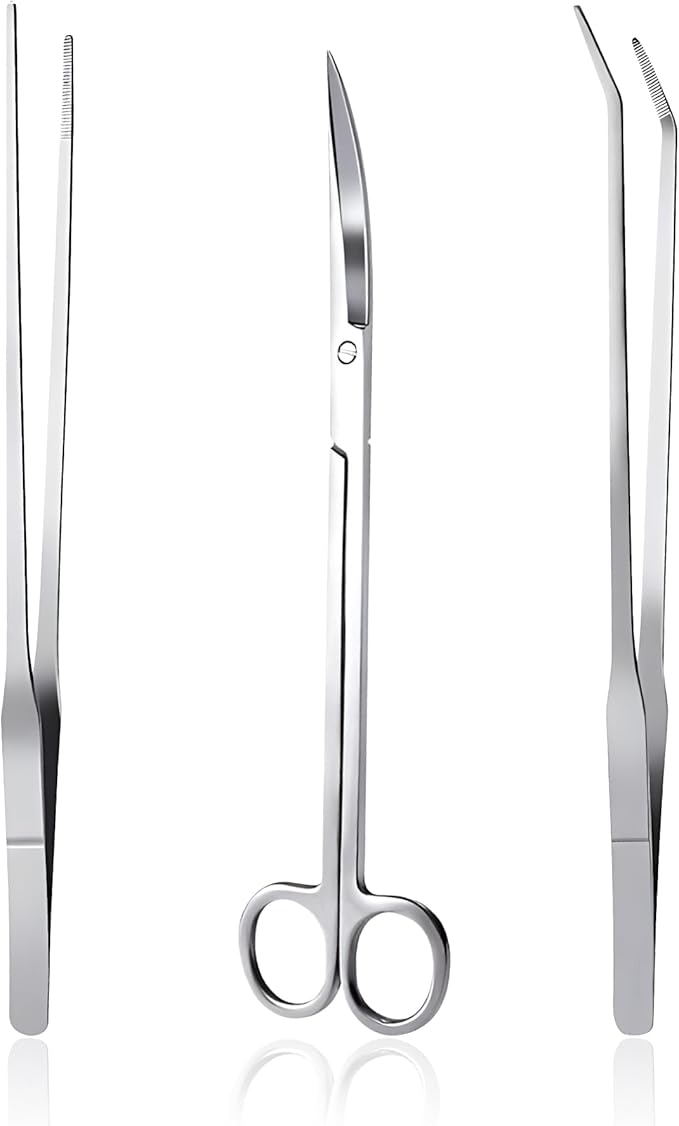 3 in 1 Aquarium Aquascape Tools Kit Long Stainless Steel Aquarium Tank Aquatic Plant Tweezers Scissors Tools-PawvioPets