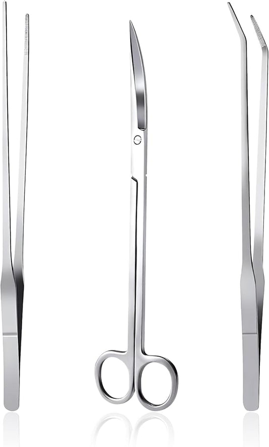 3 in 1 Aquarium Aquascape Tools Kit Long Stainless Steel Aquarium Tank Aquatic Plant Tweezers Scissors Tools-PawvioPets