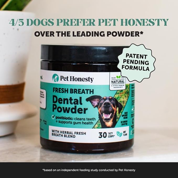 Dog Breath Freshener Dental Powder for Teeth Cleaning Plaque Off, Dental Care for Large Dogs, Tartar Remover for Teeth with Natural Herbal Blend + Postbiotics (Mint - 60 Servings)-PawvioPets