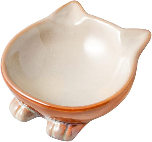 Nihow Ceramic Basic Cat Bowls: 5 Inch Cat Bowl for Food & Water - Food Grade Cat Dish for Small-Sized Cat - Microwave & Dishwasher Safe -Elegant Brown (4.25 OZ /1 PC)-PawvioPets