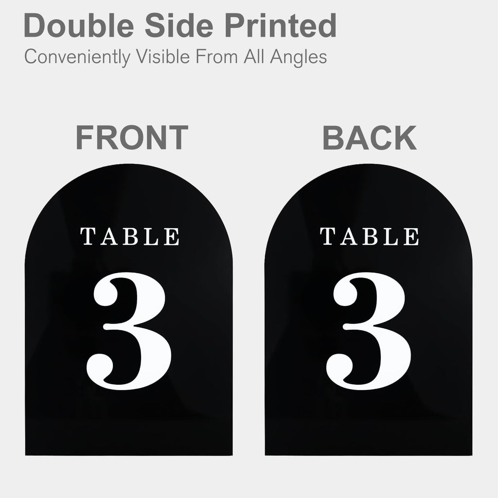 Wedding Table Numbers 1-15, Acrylic Arch Signs with Natural Wood Stands Holders, Rustic Table Decor for Reception & Parties (Black White)