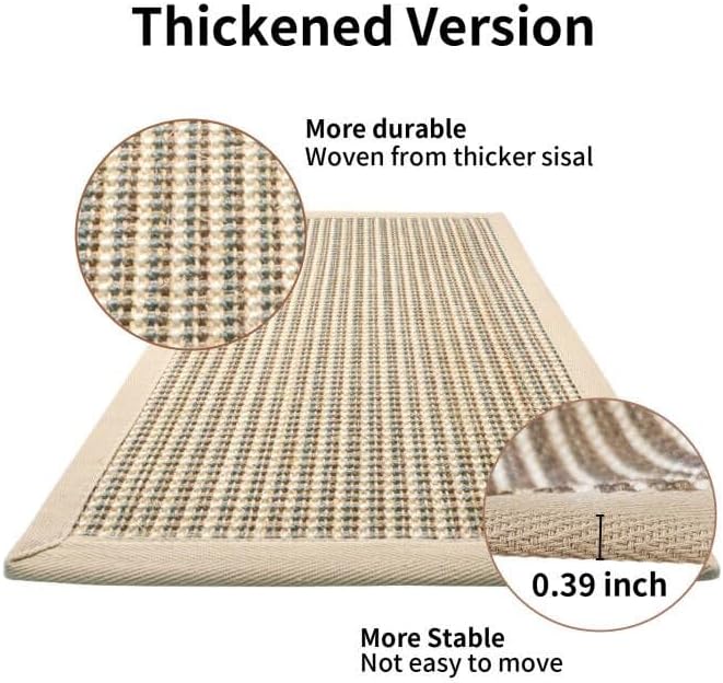 FUKUMARU Cat Scratcher Mat, 23.6 X 15.7 Inch Natural Sisal Cat Scratch Mats, Horizontal Cat Floor Scratching Pad Rug, Protect Carpets and Sofas (Cream - Thicken)-PawvioPets