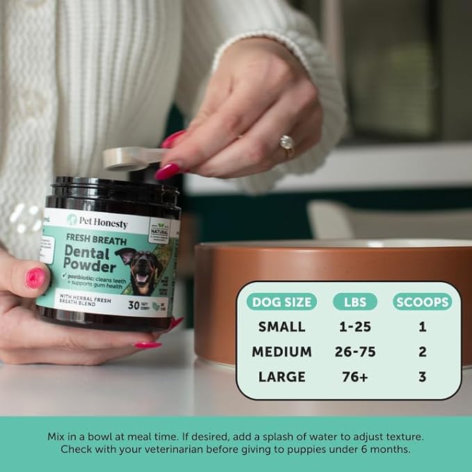 Dog Breath Freshener Dental Powder for Teeth Cleaning Plaque Off, Dental Care for Large Dogs, Tartar Remover for Teeth with Natural Herbal Blend + Postbiotics (Mint - 60 Servings)-PawvioPets