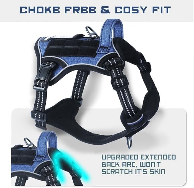 BUMBIN Tactical Dog Harness for Small Dogs No Pull, Famous TIK Tok No Pull Puppy Harness, Fit Smart Reflective Pet Walking Harness for Training, Adjustable Dog Vest Harness with Handle Denim Blue XS-PawvioPets