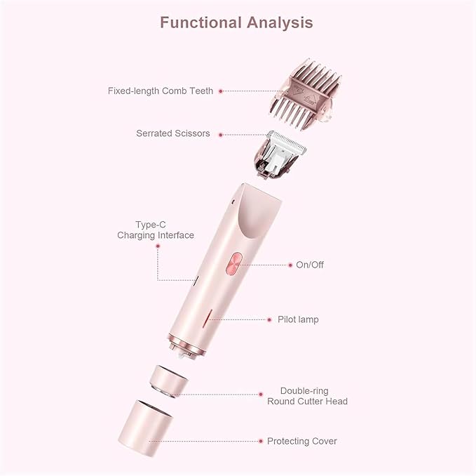 Bikini Trimmer for Women 2025 Upgrade Dual Head Shaver Women Ceramic Blades 2-in-1 Women's Body Shaver Electric Razor 90min Cordless Runtime Waterproof Travel Grooming Kit (Pink)-PawvioPets