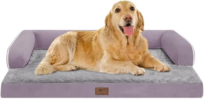Orthopedic Large Dog Bed Washable, Dog Beds with Washable Removable Cover, XLarge Orthopedic Dog Beds for XLarge Dogs, Waterproof Pet Beds and Non-Slip Bottom, Extra Purple Large Dog Bed-PawvioPets