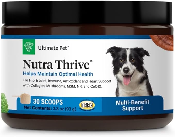 Ultimate Pet Nutrition Nutra Thrive Canine, 40-in-1 Nutritional Powder Supplement for Dogs with Digestion and Immune Support, Vitamins, Minerals, Probiotics, Enzymes, 30 Scoops-PawvioPets